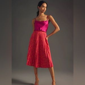 NWT Anthropologie Pink/Coral Maeve Pleated Skirt Size XL